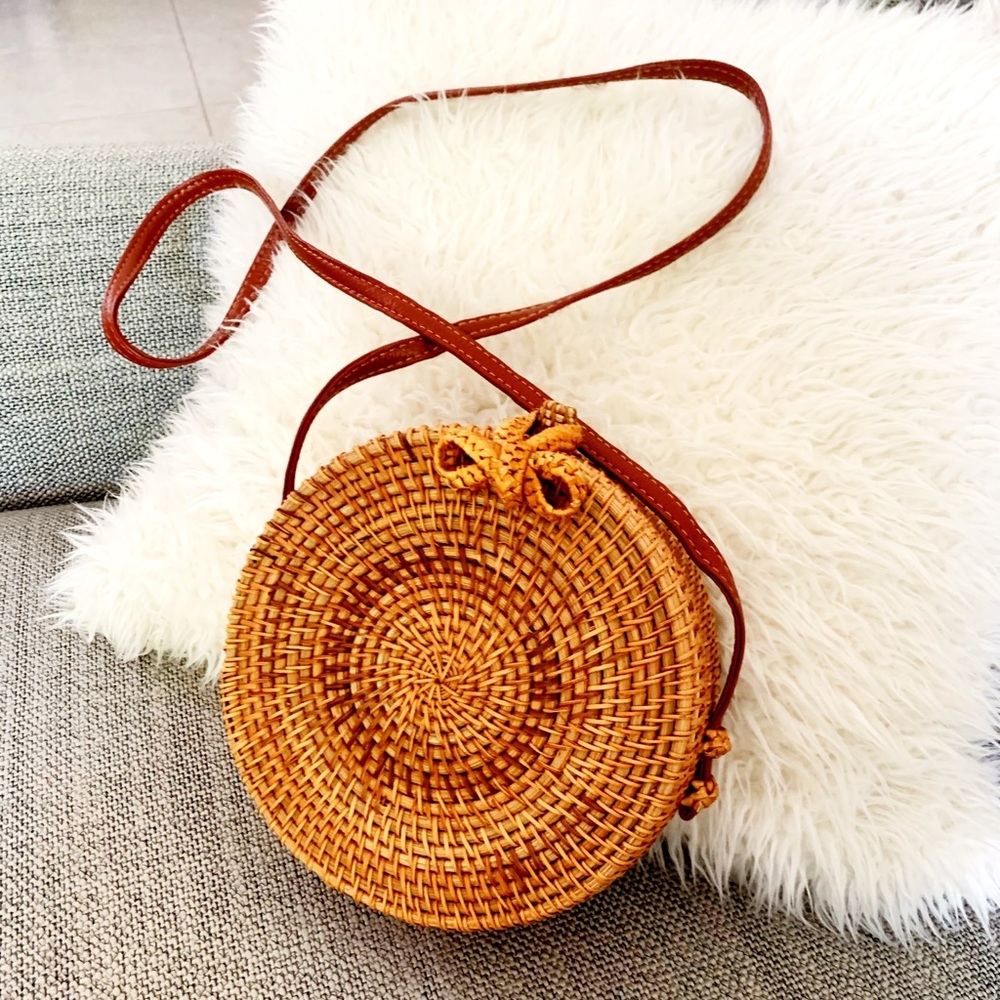 Woven Canteen Rattan Bag Shoulder Leather